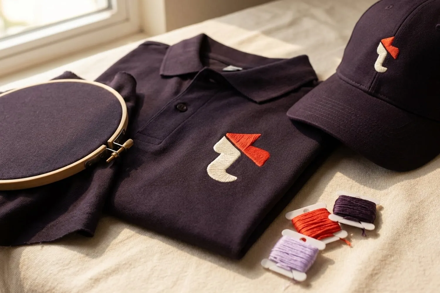 Imagen ilustrativa: bordado de logos en camisas y gorras