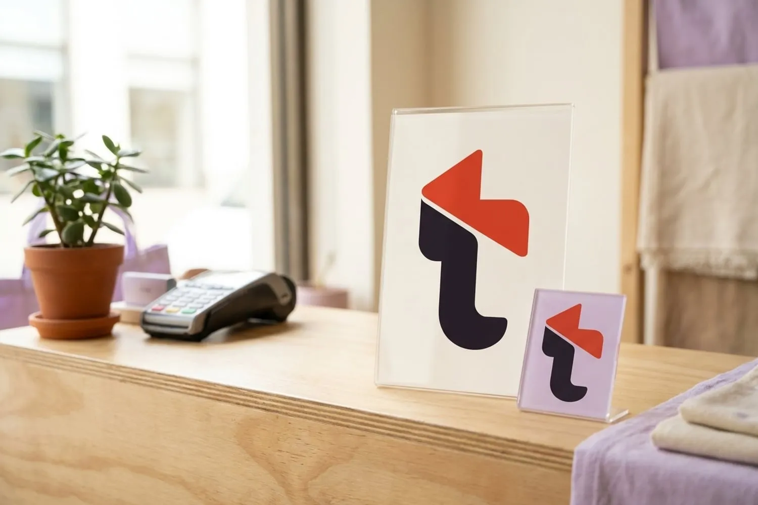 Imagen ilustrativa: rótulos de mostrador con logo y qr